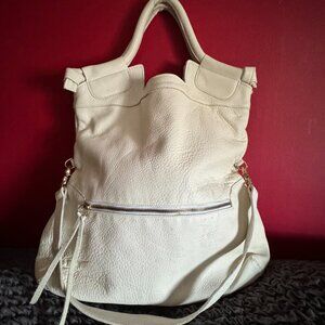 Foley and Corinna Womens Leather Fold Over Shoulder Bag Crossbody White, Large